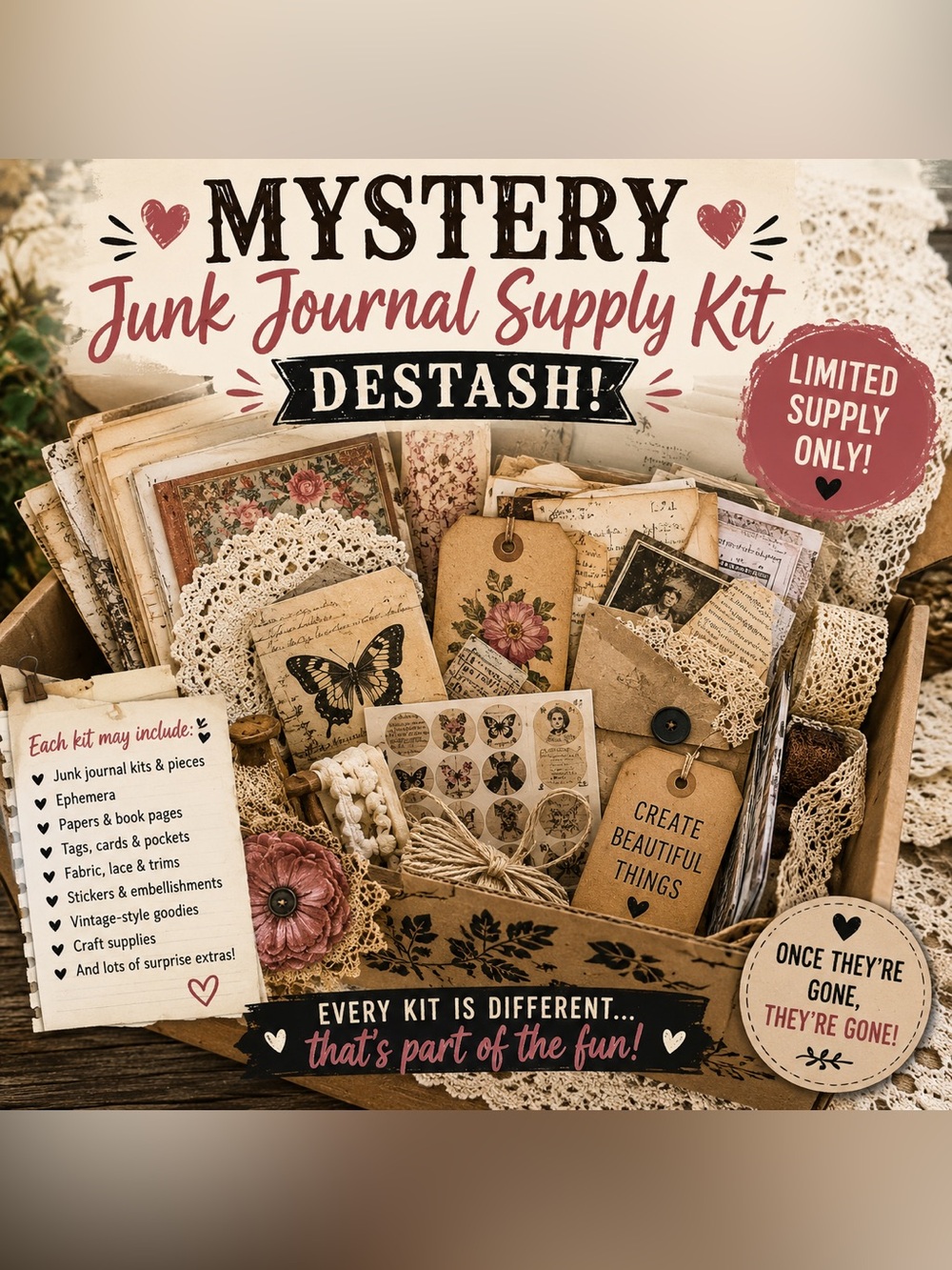 Mystery Junk Journal Supply Craft Destash Ephemera Paper Lace & More 5lbs